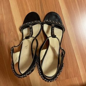 CHANEL t strap chain sandal heel 38.